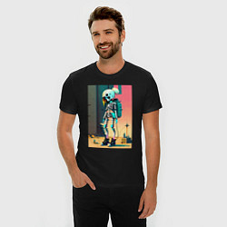 Футболка slim-fit Cyber skeleton from future - ai art fantasy, цвет: черный — фото 2