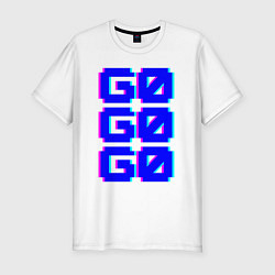 Футболка slim-fit Надпись синего цвета go go go, цвет: белый