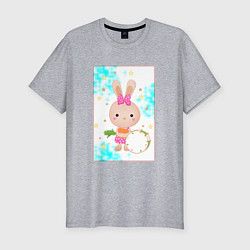 Футболка slim-fit Милый зайчонок с барабаном, цвет: меланж