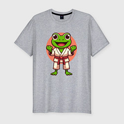 Футболка slim-fit Забавная лягушка каратист спорт карате борьба, цвет: меланж