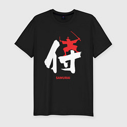 Футболка slim-fit Иероглиф красный самурай, цвет: черный