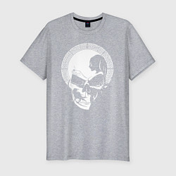 Футболка slim-fit Череп оп-арт колдунья с книгой, цвет: меланж