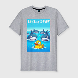 Футболка slim-fit Duck vs shark - ai art fantasy, цвет: меланж