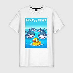 Футболка slim-fit Duck vs shark - ai art fantasy, цвет: белый