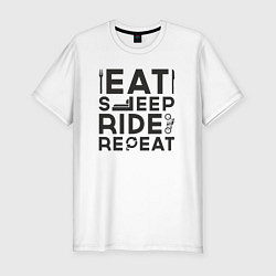 Футболка slim-fit Eat sleep ride repeat, цвет: белый