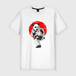 Футболка slim-fit Панда каратист в кимоно на красном фоне, цвет: белый