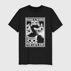 Футболка slim-fit Home is where the cats are, цвет: черный