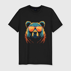 Футболка slim-fit Медведь в оранжевых очках, цвет: черный