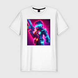 Футболка slim-fit Minecraft and cyberpunk collaboration - neon glow, цвет: белый