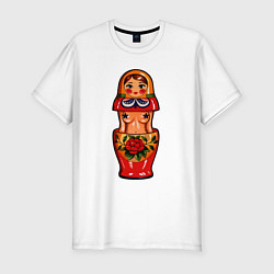 Футболка slim-fit Русская барби матрешка без цензуры, цвет: белый