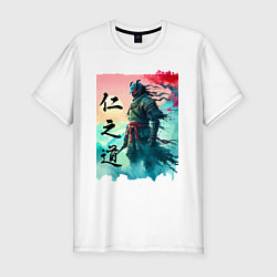 Футболка slim-fit Japanese samurai - ghost of Tsushima sketch, цвет: белый