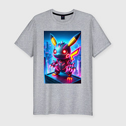 Футболка slim-fit Ужасный пикачу - нейроарт неоновое свечение, цвет: меланж