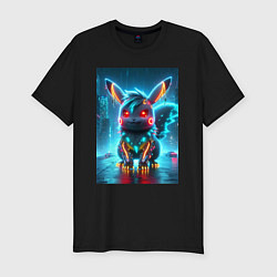 Футболка slim-fit Cyber Pikachu in the neon metropolis - ai art, цвет: черный