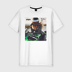 Футболка slim-fit Девушка на мотоцикле Kawasaki ninja- память, цвет: белый