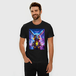 Футболка slim-fit Cyber Pikachu - metal style neon glow, цвет: черный — фото 2