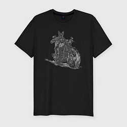 Футболка slim-fit Немецкая овчарка байкер на мотоцикле чоппере, цвет: черный