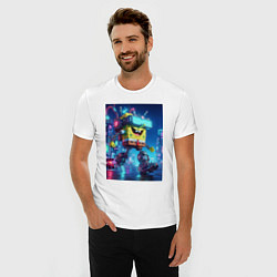 Футболка slim-fit Cyber Sponge Bob - neon glow fantasy, цвет: белый — фото 2