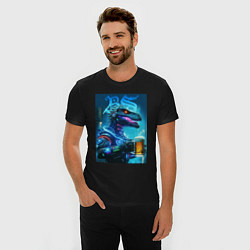 Футболка slim-fit Cyber beersaur with a mug of beer, цвет: черный — фото 2