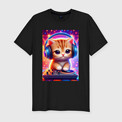 Футболка slim-fit Cutie kitten DJ - neon glow, цвет: черный