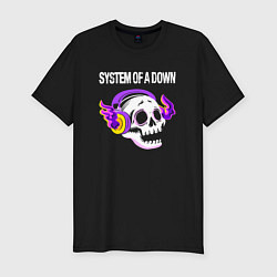 Футболка slim-fit System of a Down - неоновый череп, цвет: черный