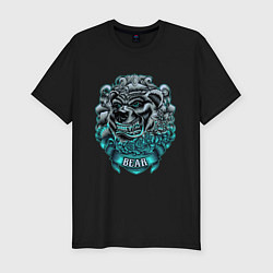 Футболка slim-fit Крутой медведь Bear неон, цвет: черный