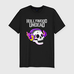 Футболка slim-fit Hollywood Undead - неоновый череп, цвет: черный