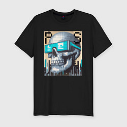 Футболка slim-fit Pixel skull - ai art fantasy, цвет: черный