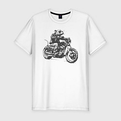 Футболка slim-fit Крыса байкер на мотоцикле чоппере, цвет: белый