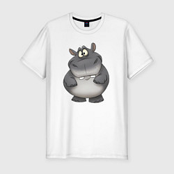 Футболка slim-fit Бегемот улыбается, цвет: белый