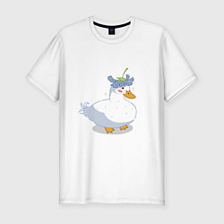 Футболка slim-fit Милая уточка гусь с цветочком на голове, цвет: белый