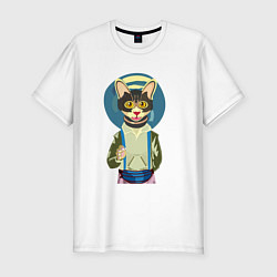 Футболка slim-fit Котик в медитации, цвет: белый