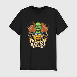 Футболка slim-fit Хэллоуин Франкенштейн spooky season, цвет: черный