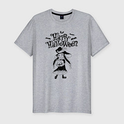 Футболка slim-fit Хэллоуин - девочка с тыквой, цвет: меланж