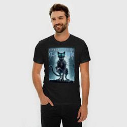 Футболка slim-fit Cyber black cat - halloween horror fantasy, цвет: черный — фото 2