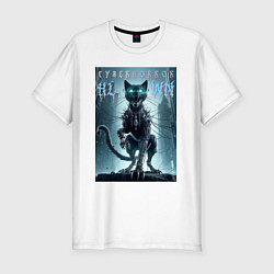 Футболка slim-fit Cyber black cat - halloween horror fantasy, цвет: белый