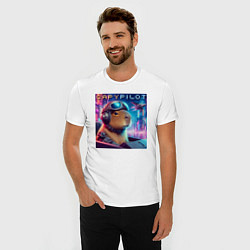 Футболка slim-fit Capybara is a cool pilot - ai art fantasy, цвет: белый — фото 2