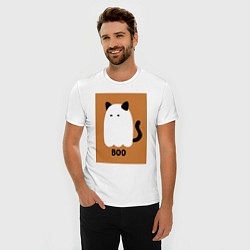 Футболка slim-fit Котик-призрак на хэллоуин, цвет: белый — фото 2
