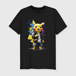 Футболка slim-fit Cool Pikachu - watercolor sketch, цвет: черный