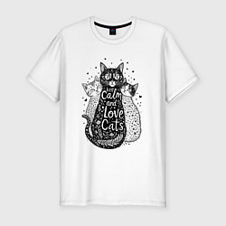 Мужская slim-футболка Keep calm and love cats