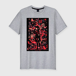 Футболка slim-fit Девушка кошка, цвет: меланж