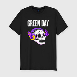 Футболка slim-fit Green Day - неоновый череп, цвет: черный