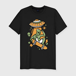 Футболка slim-fit Пришелец на скейте, цвет: черный