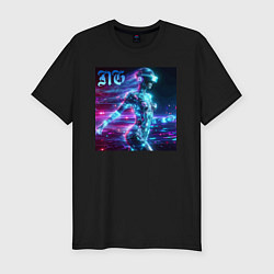 Футболка slim-fit Neon cyber girl - ai art, цвет: черный