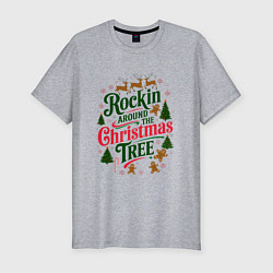 Мужская slim-футболка Новогодняя атмосфера rockin around the christmas t