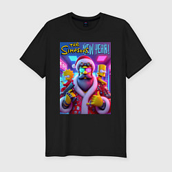 Футболка slim-fit Simpsons new year - ai art fantasy, цвет: черный