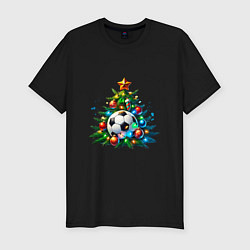 Футболка slim-fit Новогодняя футбольная елка, цвет: черный