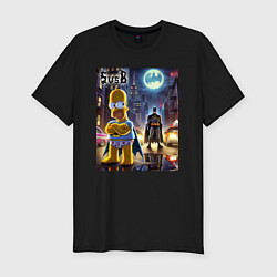 Футболка slim-fit Homer Simpson vs Batman - ai art joke, цвет: черный