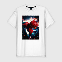 Футболка slim-fit Человек паук над ночным городом, цвет: белый