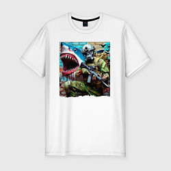 Футболка slim-fit Shark and warrior - graffiti, цвет: белый