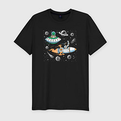 Футболка slim-fit Гонка в космосе, цвет: черный